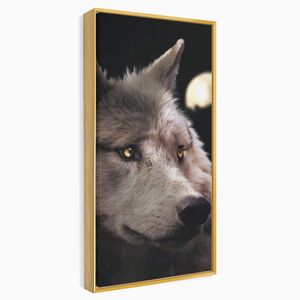 Tablou canvas cu tablou canvas cu cap de lup, in rama de aluminiu auriu
